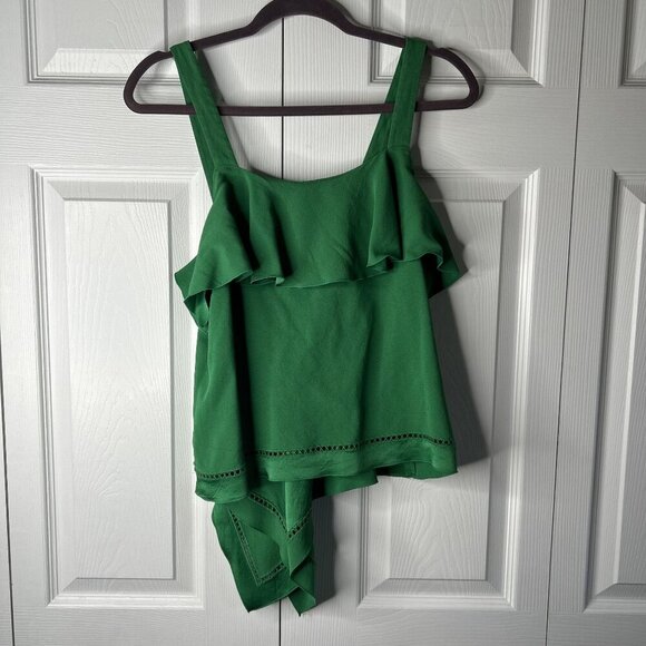Rachel Zoe Portland Emerald Green Asymmetrical Ruffle Top Women's Size 2 - Picture 10 of 10